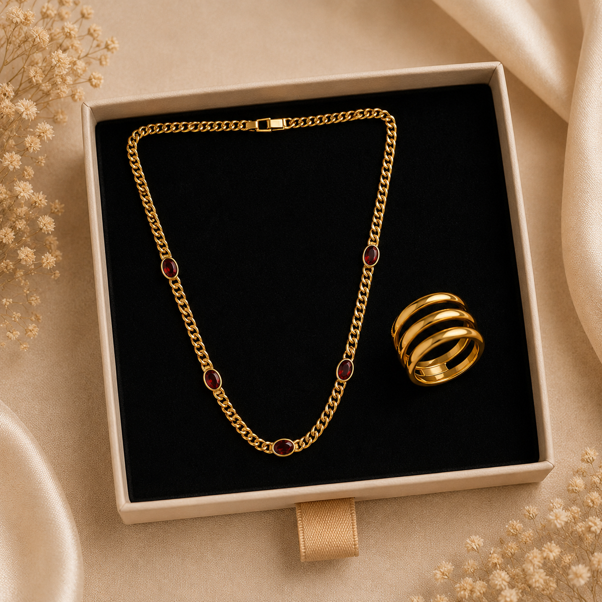 Loopwork Ring & Bordeaux Necklace