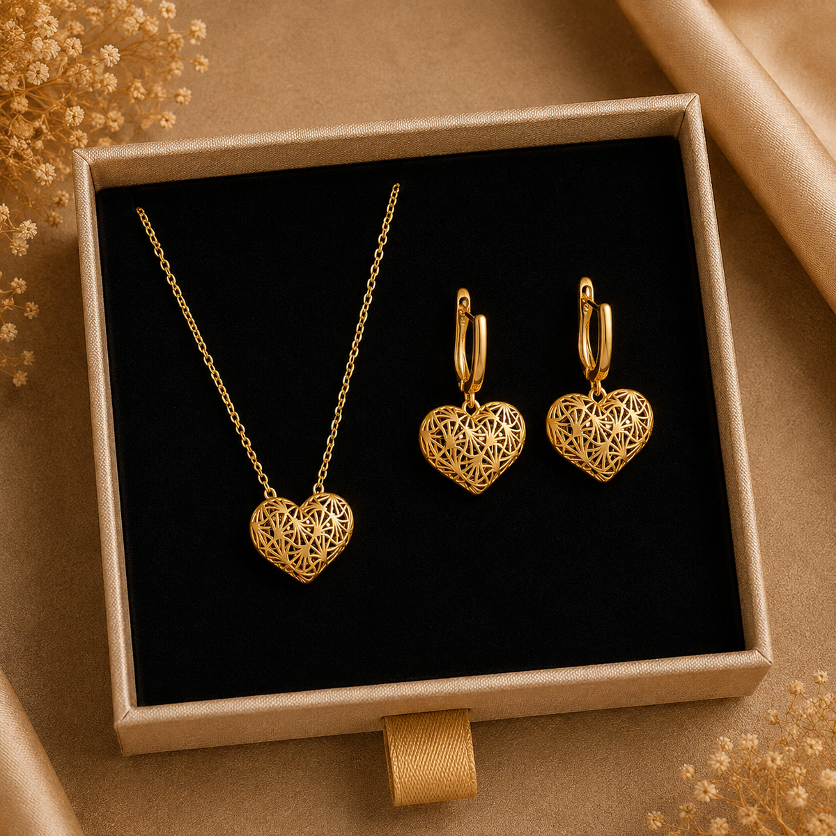 Heart of Gold Necklace & Gold Weave Earrings